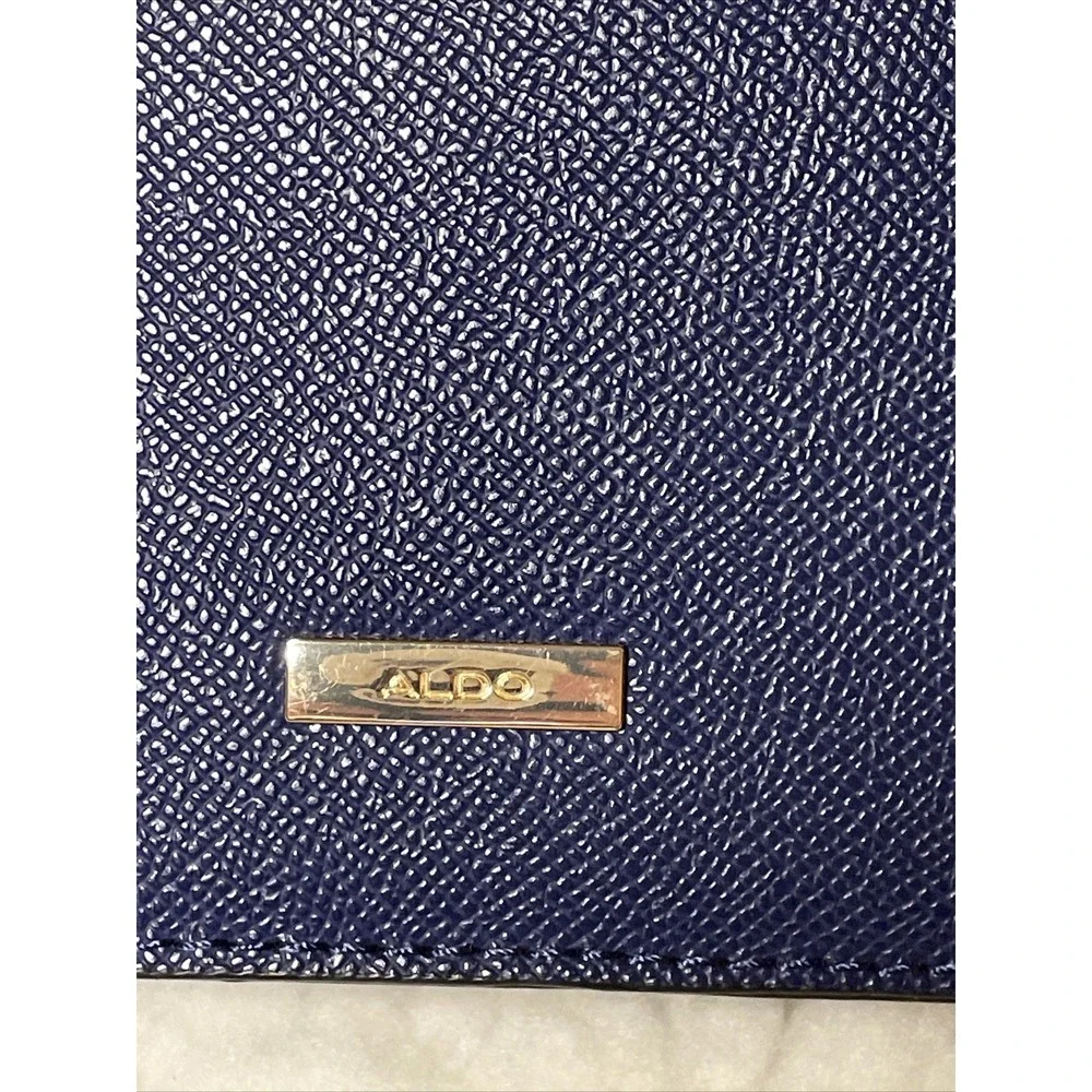 ALDO Crossbody Purse Bag Blue Cream Red Gold Accents Zipper Pocket Buckle July 4 - Picture 9 of 16